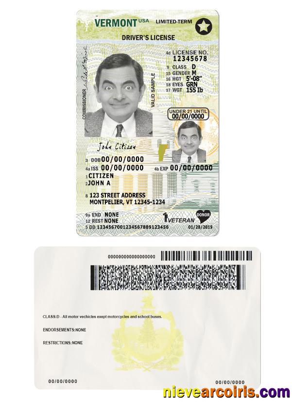 USA Vermont driving license